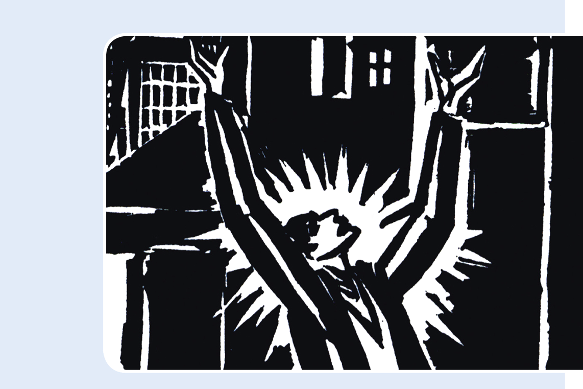 Christian Erdmann, Aljoscha der Idiot, Cover der Neu-Edition, herausgegeben von Vito von Eichborn, mit Holzschnitt von Frans Masereel.