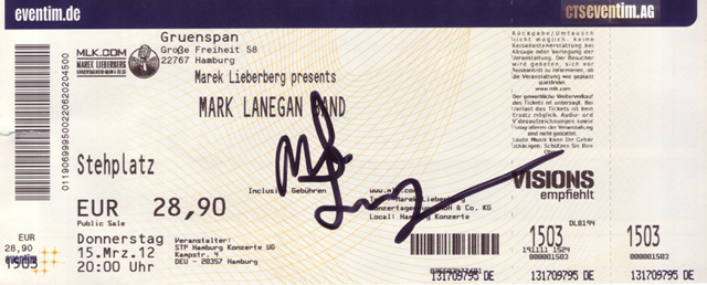 Mark Lanegan, Ticket Hamburg 2012.