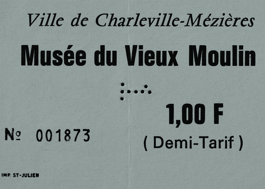 Arthur Rimbaud Museum Ticket. Musée du Vieux Moulin, Charleville-Mézières.