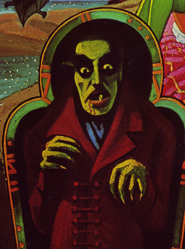 Vampirglaube: Historisches zur Hysterie. Text zur "Philosophie des Horrors" von Christian Erdmann. Bild: Clovis Trouille, Detail aus "Le rêve vampyr".