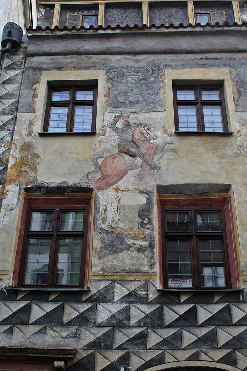 Cesky Krumlov. Krumau. Latrán 39: der "Rosenberger Reiter".