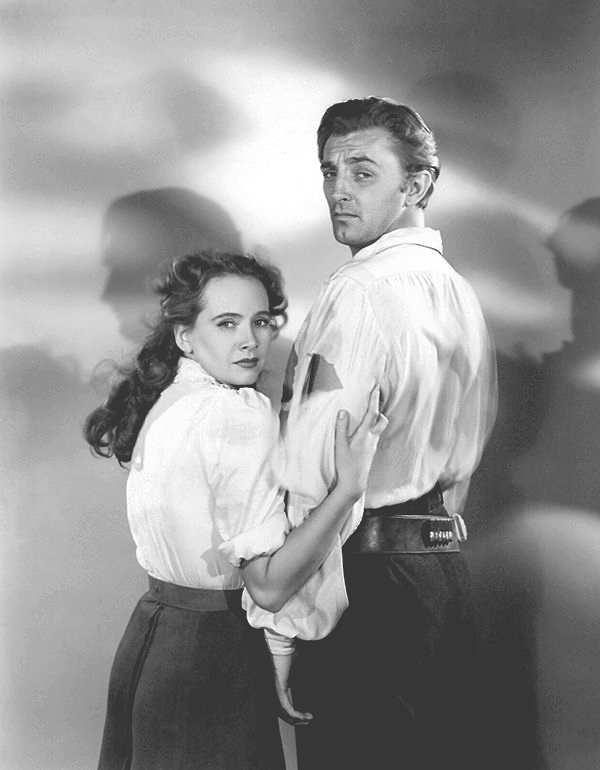 Teresa Wright, Robert Mitchum in "Pursued", 1947, Regie Raoul Walsh.
