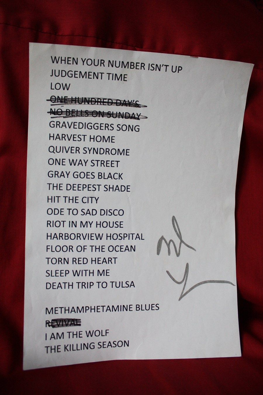 Mark Lanegan Signed Setlist.