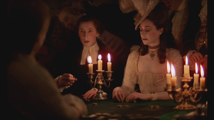 Ryan O'Neal, Murray Melvin, Marisa Berenson in "Barry Lyndon", Regie Stanley Kubrick.