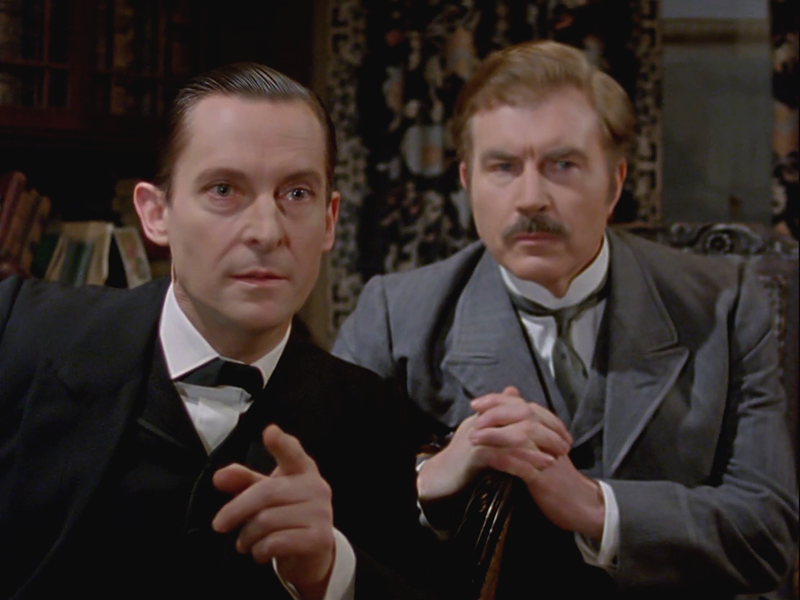 Sherlock Holmes: Jeremy Brett, David Burke in "The Blue Carbuncle".