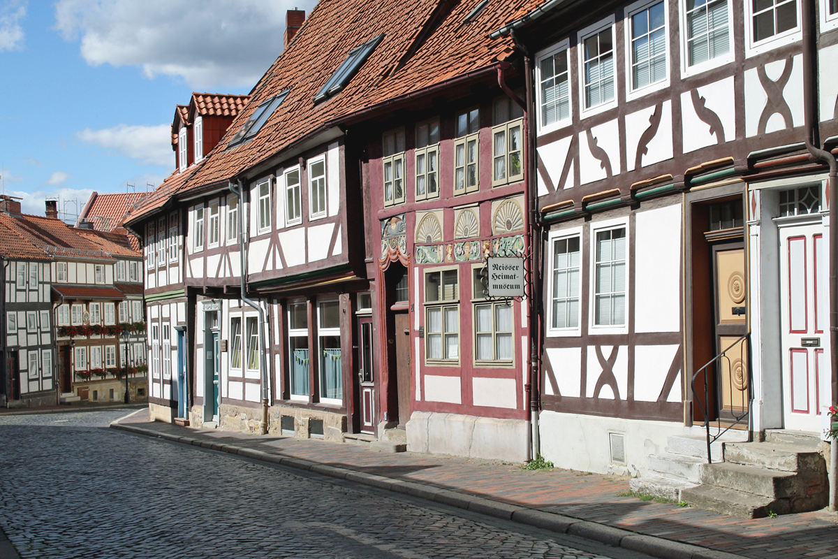 Hildesheim, Gelber Stern, Fachwerkhäuser.